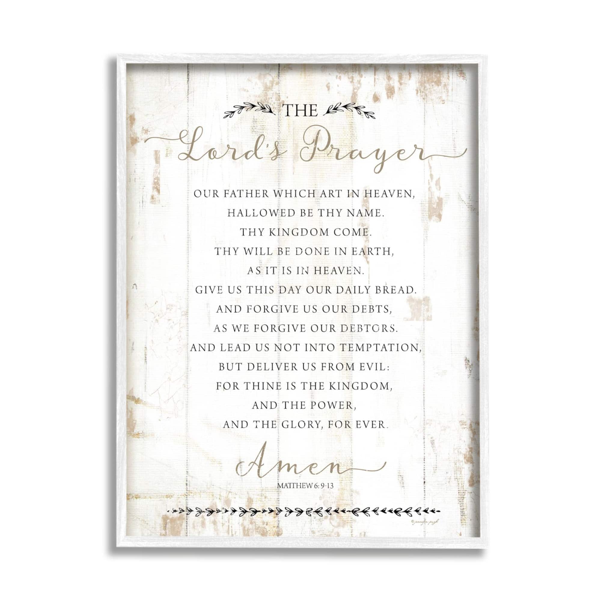 Stupell Industries The Lords Prayer Our Father Rustic Distressed White Wood Look Framed Wall Art